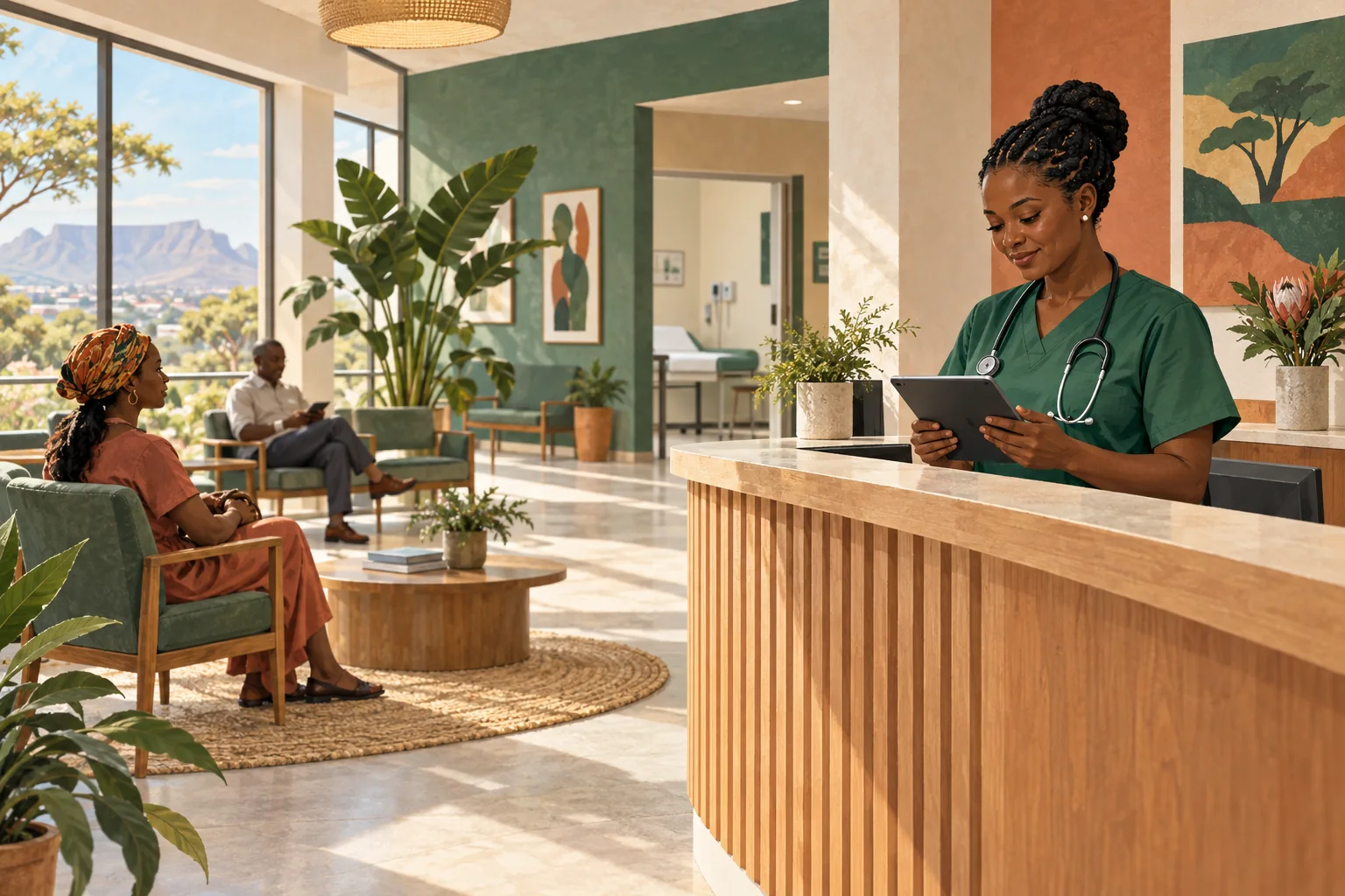 Editorial illustration of clinic reception